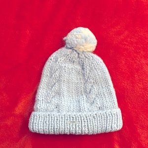Spyder Winter Blue Knit Style Hat with White and Blue Pom-Pom One Size